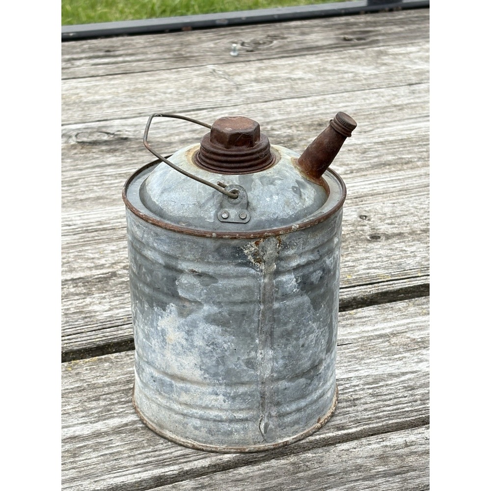 Vintage Galvanized Metal Gas Oil Water Can Rigid Pour Spout Industrial  Farm 10"